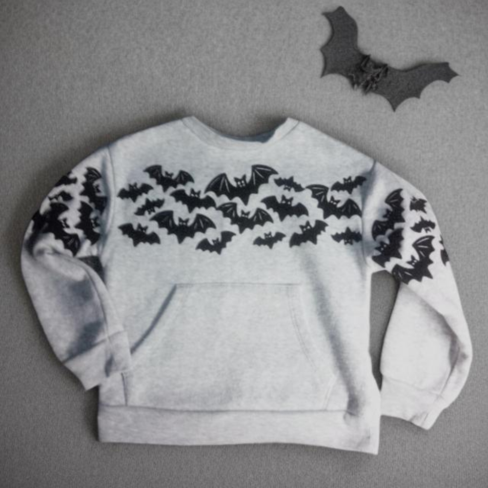 Faded Glory Gray Sweatshirt with Black Bat Design